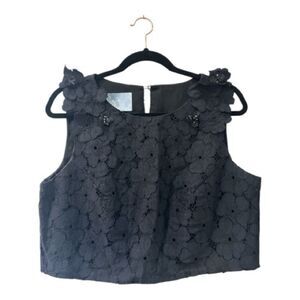 Cynthia Rowley Cheers Black Floral Lace Sleeveless Top